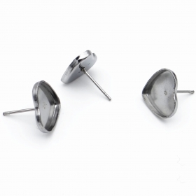 100PCS 12x11mm Stainless steel Stud Earring Heart Bezel