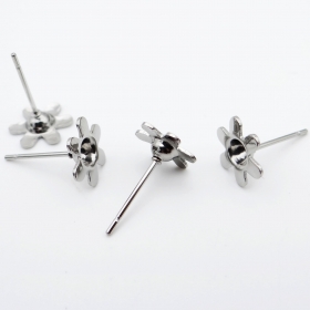 100PCS 9MM Stainless steel Stud Earring setting Flower Bezel