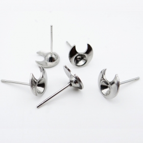 100PCS 8x7.5mm Stainless steel Stud Earring Flower Bezel