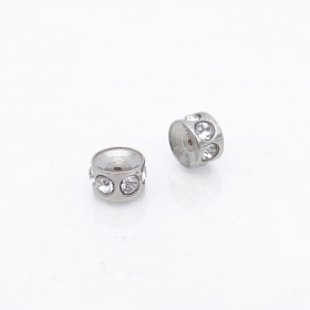10PCS 8x5mm Stainless steel spacer bead rondelle with rhinestone