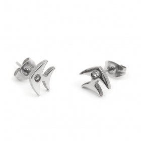 10PCS Stainless Steel 8X10mm Stud Earrings Fish with rhinestone