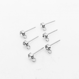 100PCS Stainless steel 4MM earring post with cubic zircon