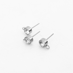 10PCS Stainless steel 6MM earring stud with cubic zircon