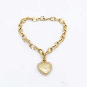 10PCS Inox 7" chain bracelet with heart shape charm-gold plating