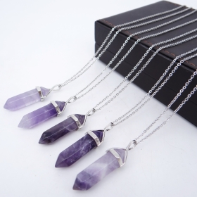 10PCS Amethyst pendant Necklaces with steel jewellery chain