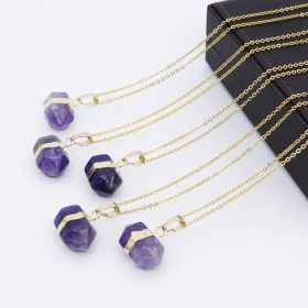 10PCS Amethyst point pendant Necklace with steel jewellery chain
