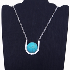 1PCS Stainless steel necklace&semi-precious stone U pendant