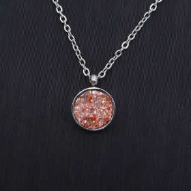 1PCS Stainless steel necklace&druzy crystal pendant oval chain