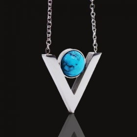 1PCS Stainless steel necklace&semi-precious stone V pendant 20"
