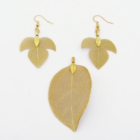 1 Jewellery Set Electroplated earrings pendant set real leaves