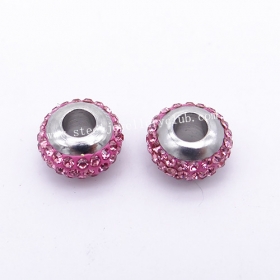 10pcs 3.8mm pink Rhinestone Large Hole Bead for Necklace