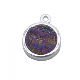 1 pcs Agate druzy mix colors round pendant in silver edge