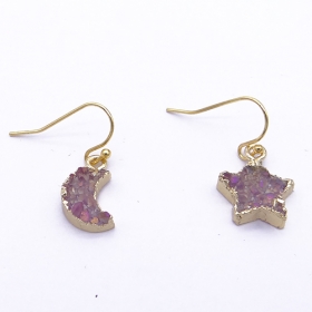 1pairs Druzy Earring Brass with Quartz Agate Star Earring