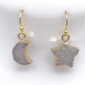 1 pairs Druzy Earring Brass with Quartz Agate Moon Earring