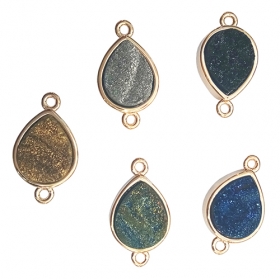 1pcs Natural agate Druzy connector Charms with gold brass base