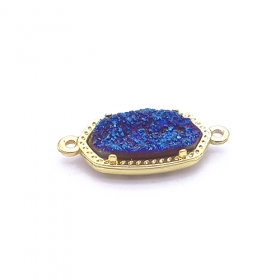 1pcs natrual druzy agate connector charms with gold bezel