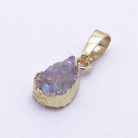 1pcs druzy teardrop pendant with electroplated gold edge