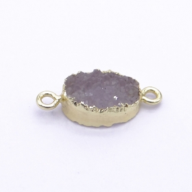 1pcs natrual druzy oval connector charms with gold edge