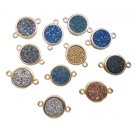1pcs gold plated base Natural Druzy Crystal round connector