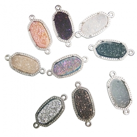 1pcs natrual druzy connector charms with brass base in silver