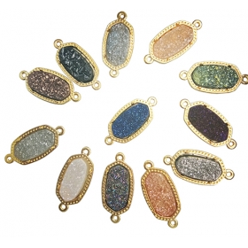 1pcs natrual druzy connector charms with brass base in gold