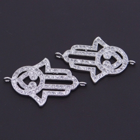 10pcs Brass with Zircon Hand Connector pendant Silver tone