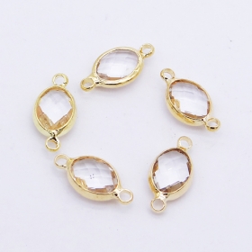 10pcs Brass with Zircon oval Charm Connector gold plated