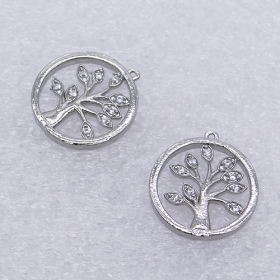 10pcs brass with Zircon Tree of Life Pendant Charms silver tone
