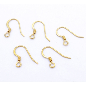 100pcs steel flat earwire with coil gold plated fish hook
