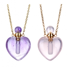 Heart shape natural gems perfume bottle necklace heart shape je