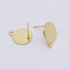 100pcs/lot stainless steel earring stud with loop in gold vacum