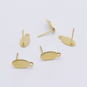100pcs/lot stainless steel earring post,oval in gold vacum