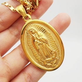 5pcs Stainless Steel charms, Oval with Virgin Mary in gold vacum