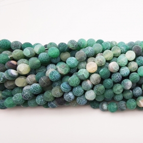 6mm Crackle Agate Beads Strands, Frosted, Dyed, Round,Green
