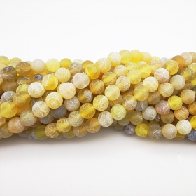 Crackle Agate Beads Strands, Frosted, Dyed, Round,Yellow
