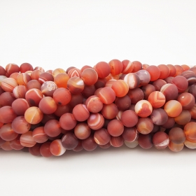 6mm Striped Agate Beads Strands, Frosted, Dyed, Round,Red