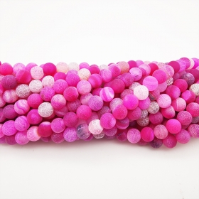 Crackle Agate Beads Strands, Frosted, Dyed, Round,Hot Pink