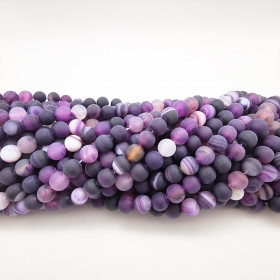 Striped Agate Beads Strands, Frosted, Dyed, Round,Purple